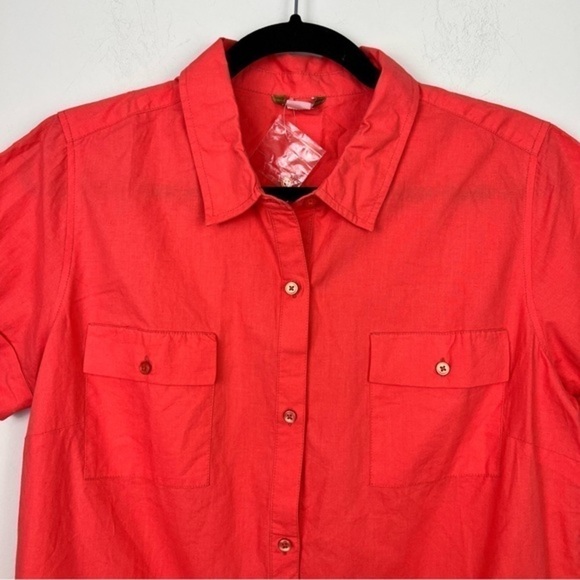 Garnet Hill Orange 100% Cotton Collared Button-Down Shirt Women's Size 14P Top - Picture 3 of 9